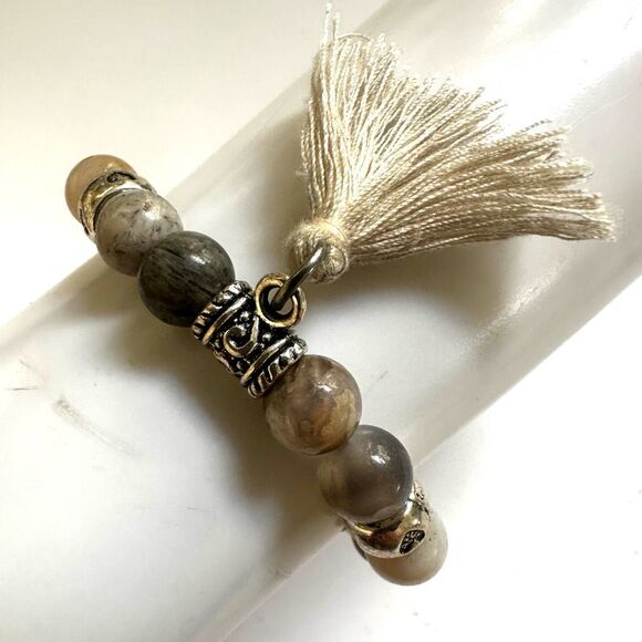 Natural stones stretchy  tassel bracelet - Picture 7 of 7